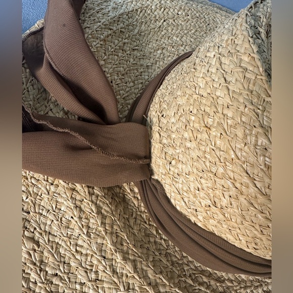 Scala Handcrafted Rafia Straw Sun Hat Wide Brim Chiffon Tie Womens One Size - Picture 6 of 10